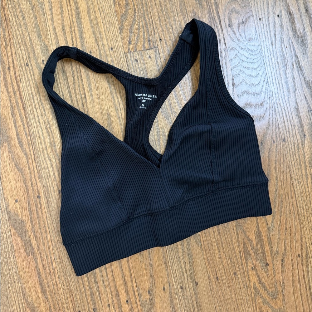 Year of Ours Black Ribbed V-Neck Racerback Bralette